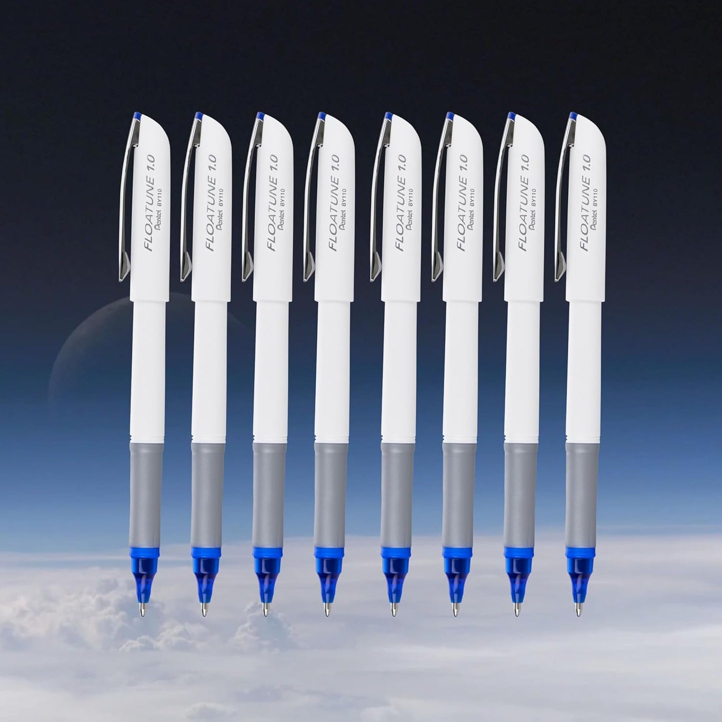 Pentel Floatune Rollerball Pen, (1.0mm), Bold Point, Blue Ink, Pack of 8 (BY110PF8C)