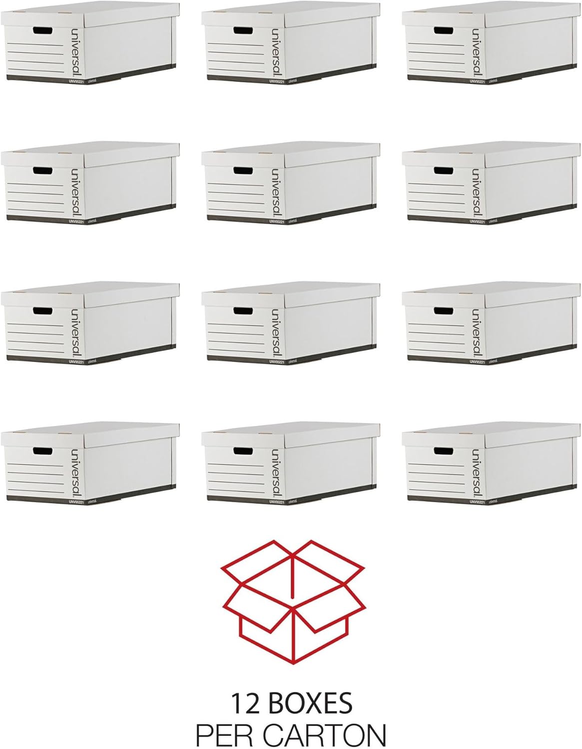 Universal Basic-Duty Economy Record Storage Boxes, 10 Pack, Letter/Legal Files, 12" x 15" x 10", White,
