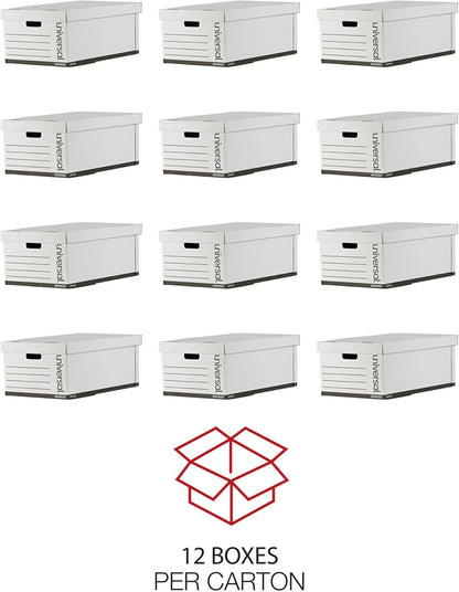 Universal Basic-Duty Economy Record Storage Boxes, 10 Pack, Letter/Legal Files, 12" x 15" x 10", White,