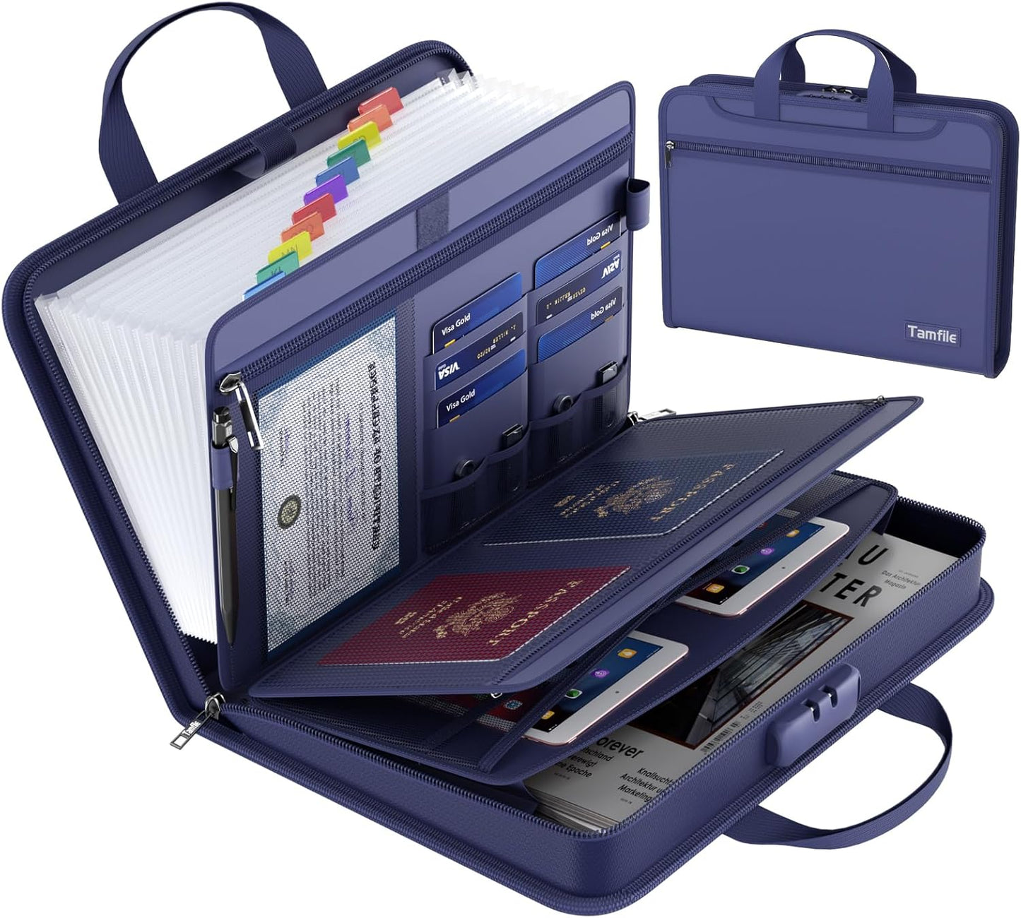 5200℉ Fireproof Accordion File Organizer with Lock, Thickened Document Organizer 13 Pocket with Zipper & Labels, Important Document Organizer, Expanding File Folder with Handle for Letter A4 (Grey)