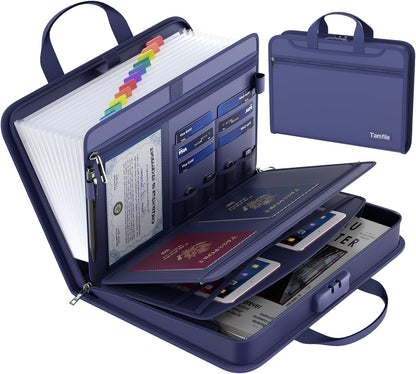 5200℉ Fireproof Accordion File Organizer with Lock, Thickened Document Organizer 13 Pocket with Zipper & Labels, Important Document Organizer, Expanding File Folder with Handle for Letter A4 (Grey)