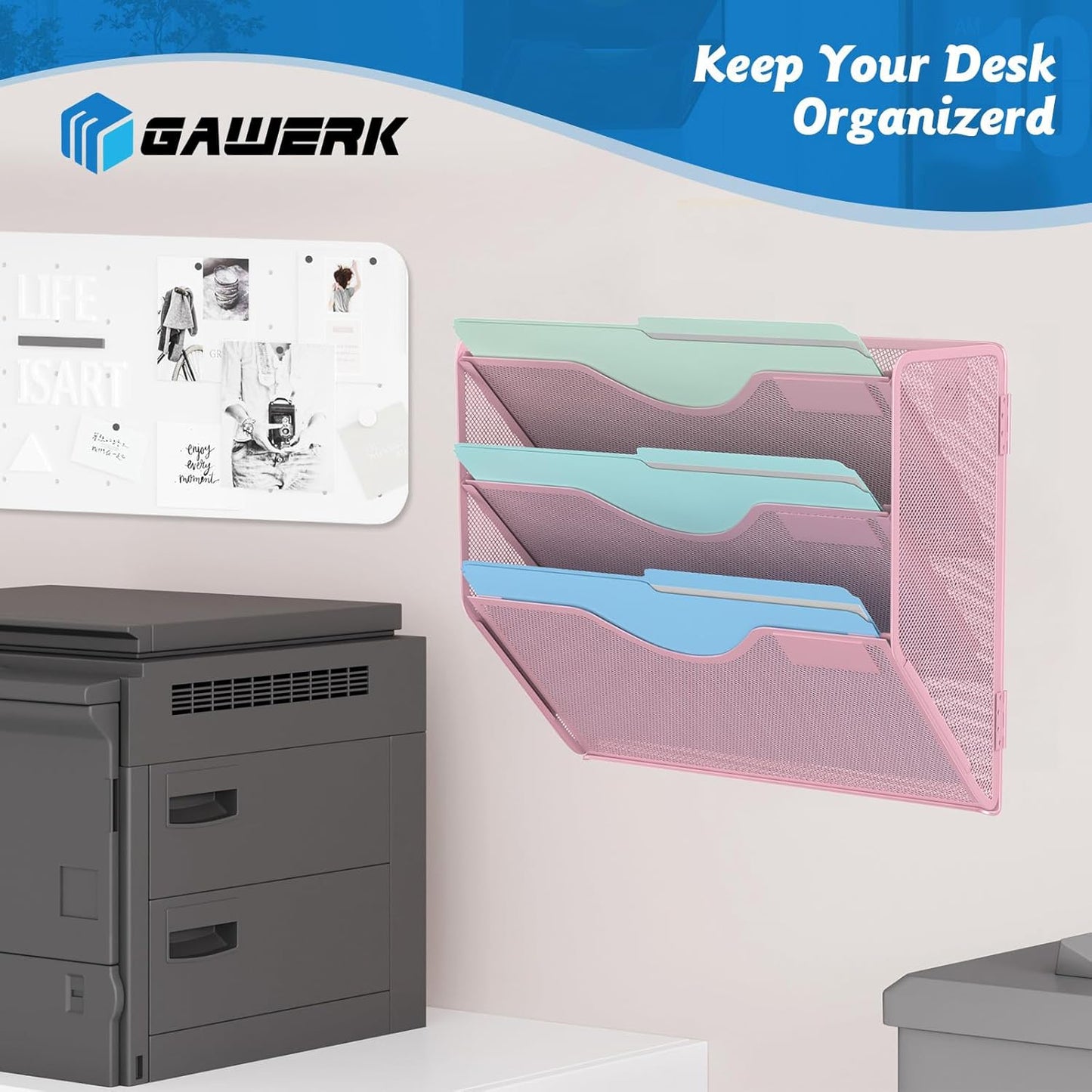 Gawerk 10-Tier Wall File Organizer Hanging Wall File Holder Wall Mount Paper Folder Organize, Mesh Magazine Document Mail Organizer Wall Organizer for Office School Home, Black