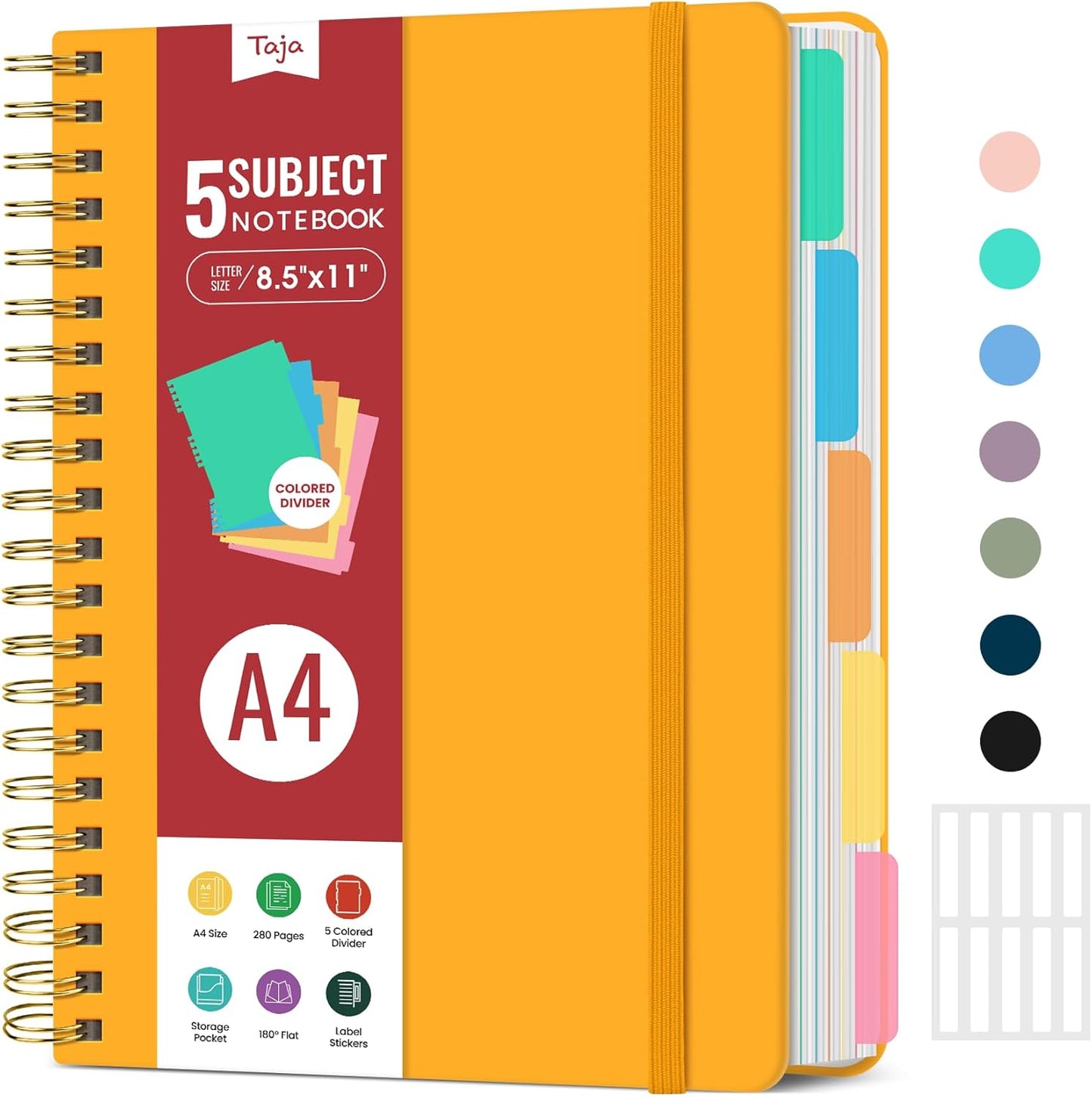 Hardcover Spiral Journal Notebooks for Work With Removable Dividers & Tabs, 8.5"x11" 5 Subject Notebook for Note Taking & Organizer, A4 College Ruled Lined Journal for Women & Writing, Aquamarine, 280 Pages