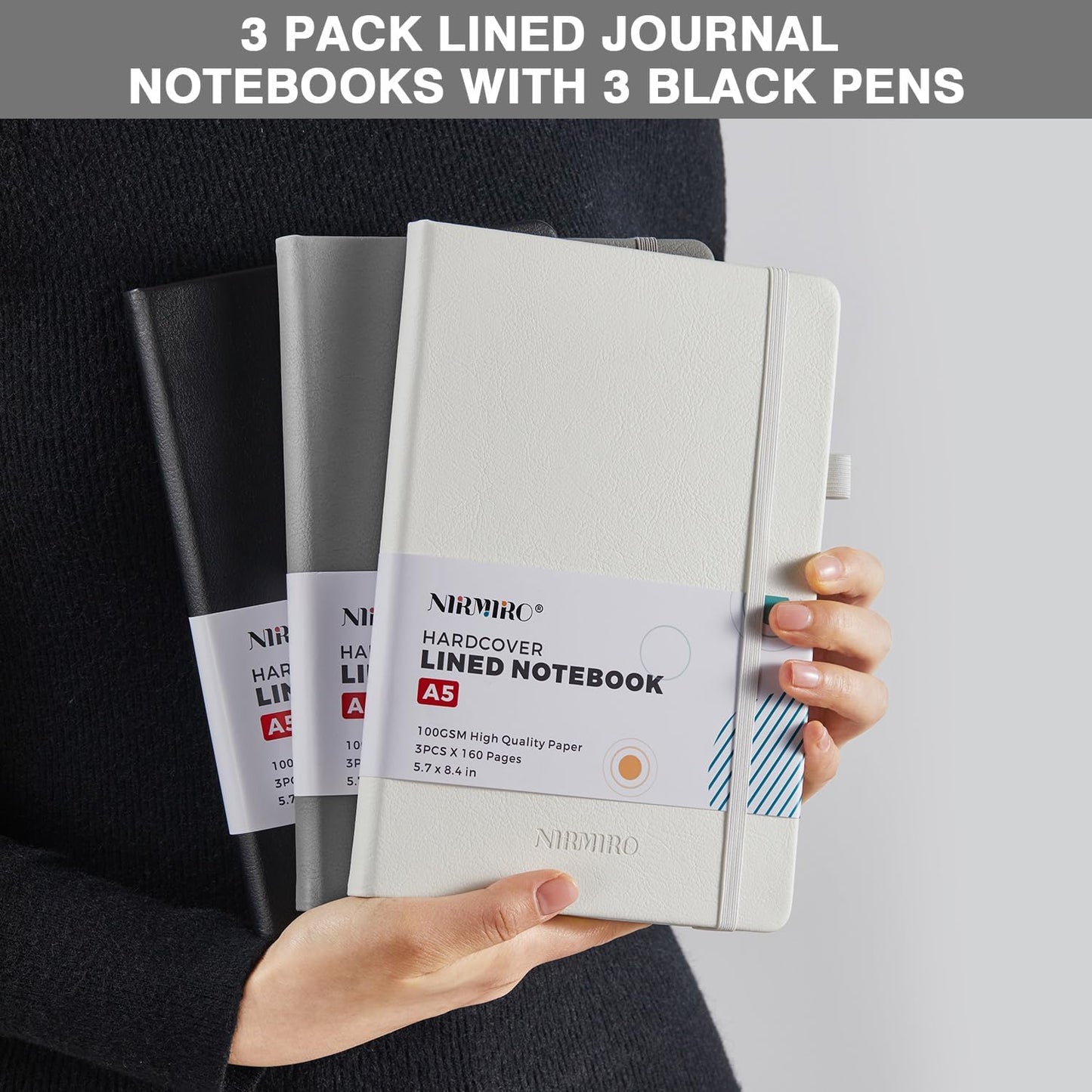 NIRMIRO Small Notebook Journals, 3 Pack Mini Pocket Note pads for Men & Women Writing, A6 Small Leather Notepad 3.7" x 5.7" with Pen, Black, Red, Green