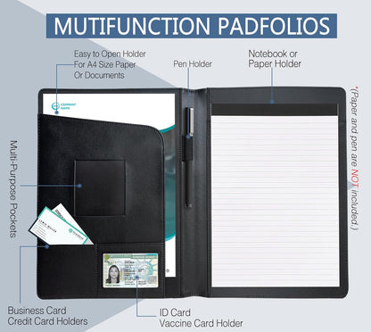 Padfolio Portfolio Organizer Legal Pad Holder Padfolio Folder Leather Portfolio Storage Clipboard Notepad with Cover for Letter Size A4 Writing Pad for Business and School Office