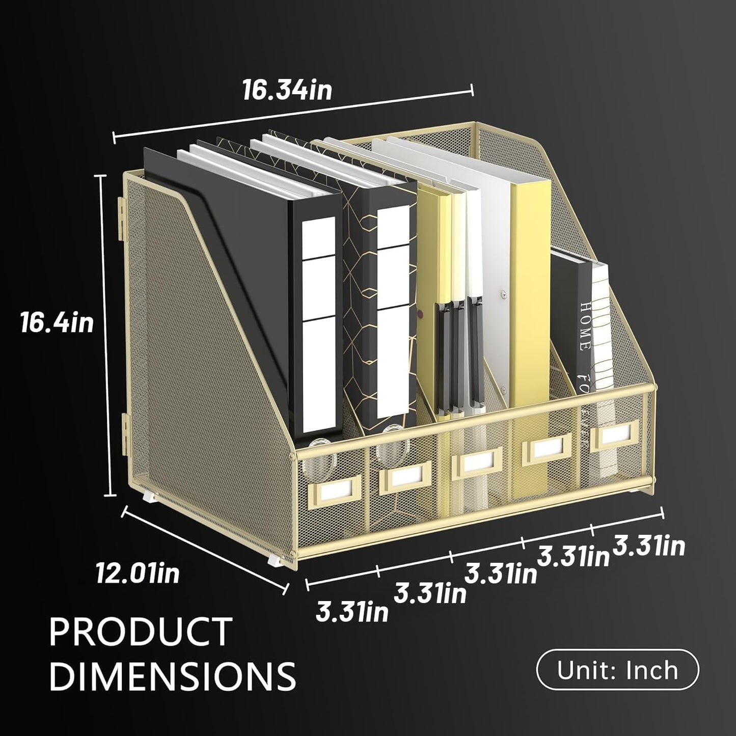 DALTACK 4 Vertical Compartments Magazine File Holder, Binder Organizer, Metal Desk Organizers for Office Home School Classroom Organization, Black