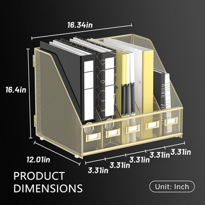 DALTACK 4 Vertical Compartments Magazine File Holder, Binder Organizer, Metal Desk Organizers for Office Home School Classroom Organization, Black