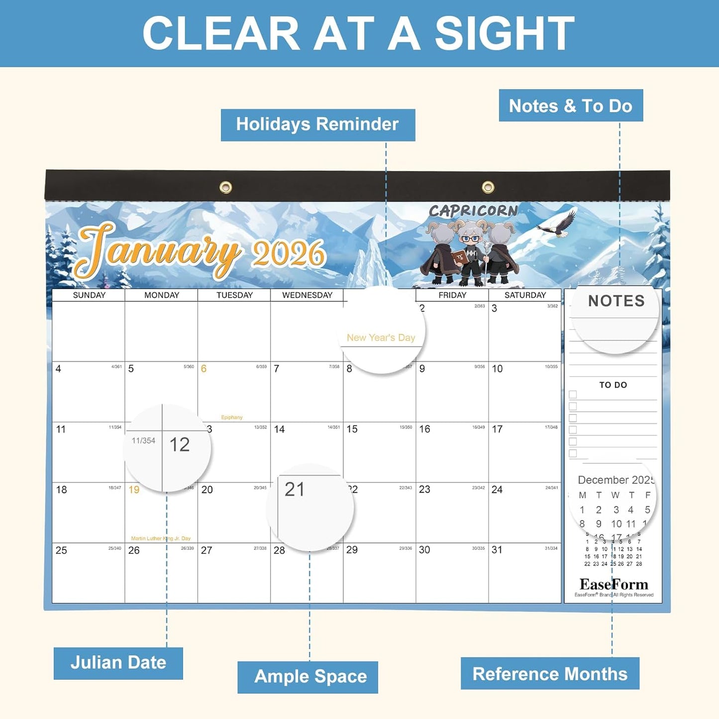 24 Month Desk Calendar 2026-2027, Runs from January 2026 to December 2027, Large 17"x12" Desktop/Wall Monthly Calendar, 2 Year Academic Calendar with Note & To Do for Home, School or office