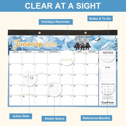 24 Month Desk Calendar 2026-2027, Runs from January 2026 to December 2027, Large 17"x12" Desktop/Wall Monthly Calendar, 2 Year Academic Calendar with Note & To Do for Home, School or office