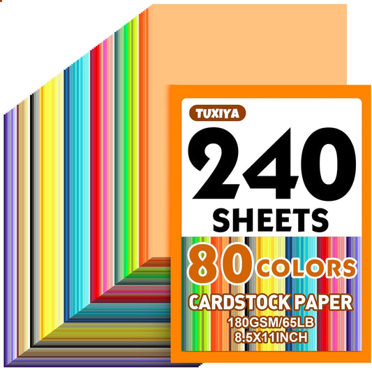400 Sheets 8.5" X 11" Colored Cardstock, 80 Assorted Colors 180 GSM/65 LB Construction Paper Card Stock Printer Paper for Printing, Card Making, DIY Crafts, Kids School Supplies,Party Decorations