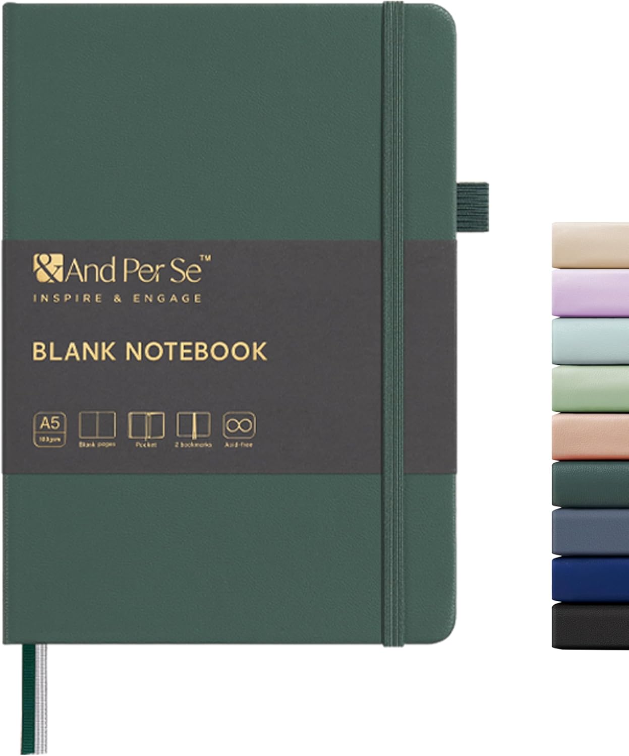&And Per Se Lined Journal Notebook, 160 Pages, A5 5.7 x 8 inches College Ruled Thick Paper Notebook Journals for Writing, Hardcover Notebooks for Women Men Office School (1 Pack, Green) - Colors A