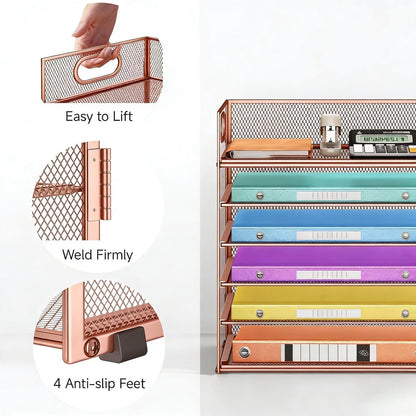 Lavatino 5 Tray Desk File Organizer, Black Mesh Paper Sorter Letter Tray Organizer with Handle, Desktop File Organizer and Storage for Letter/A4 Office File Folder