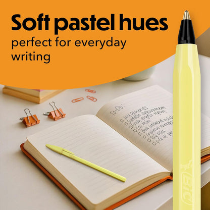 BIC Cristal Pastel Ballpoint Pens, Black Ink, Pastel Colored Barrels, Pens for Journaling, 24-Count Pack