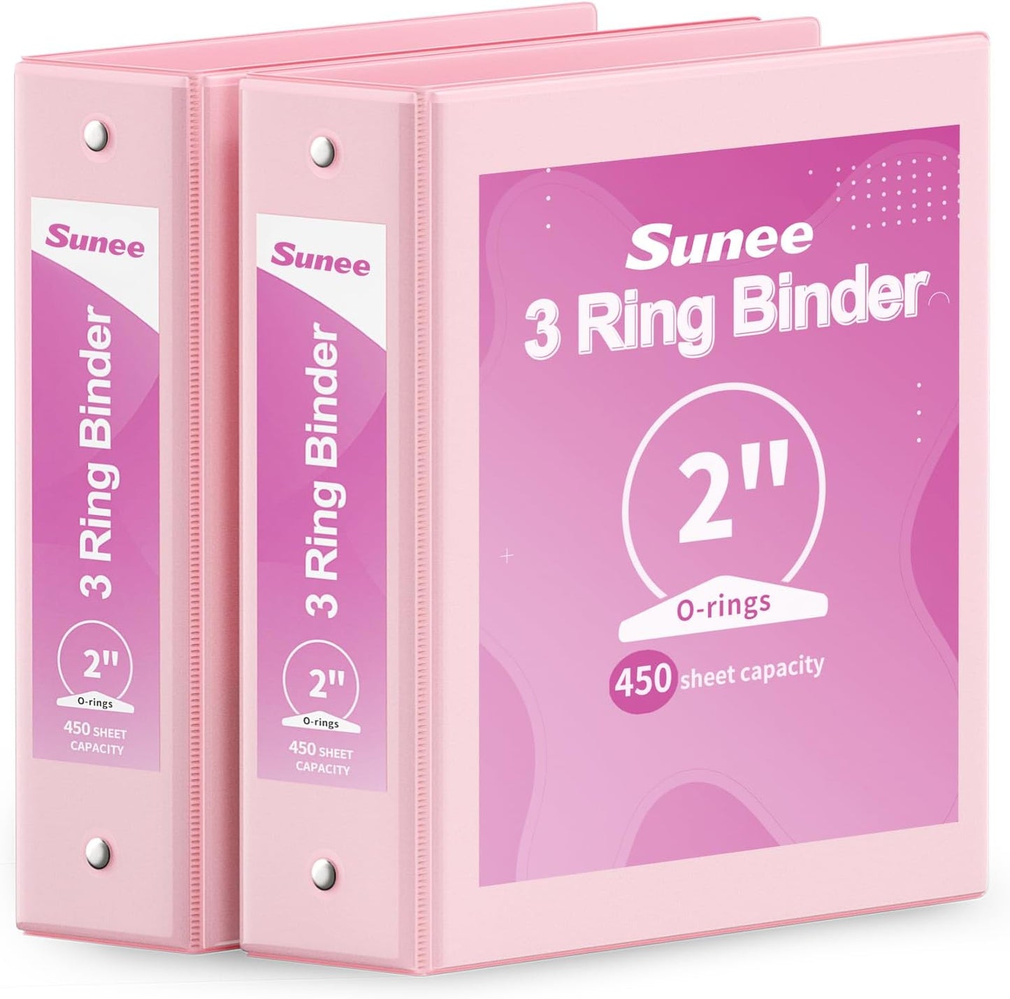 SUNEE 3 Ring Binder 3 Inch 2 Pack, Clear View Binder Three Ring PVC-Free (Fit 8.5x11 Inches) for School or Office Supplies, Pink