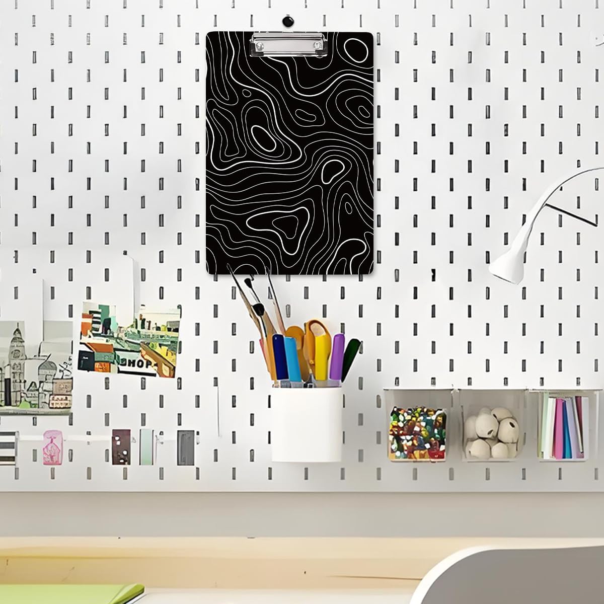 WAVEYU Fashion Cute Clipboard, Decorative Office Hardboard Wood Nursing Clip Board for Standard A4 Letter Size for Students, Women, Men, 12.5"x 9", Black+White02