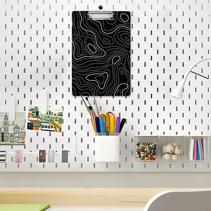 WAVEYU Fashion Cute Clipboard, Decorative Office Hardboard Wood Nursing Clip Board for Standard A4 Letter Size for Students, Women, Men, 12.5"x 9", Black+White02