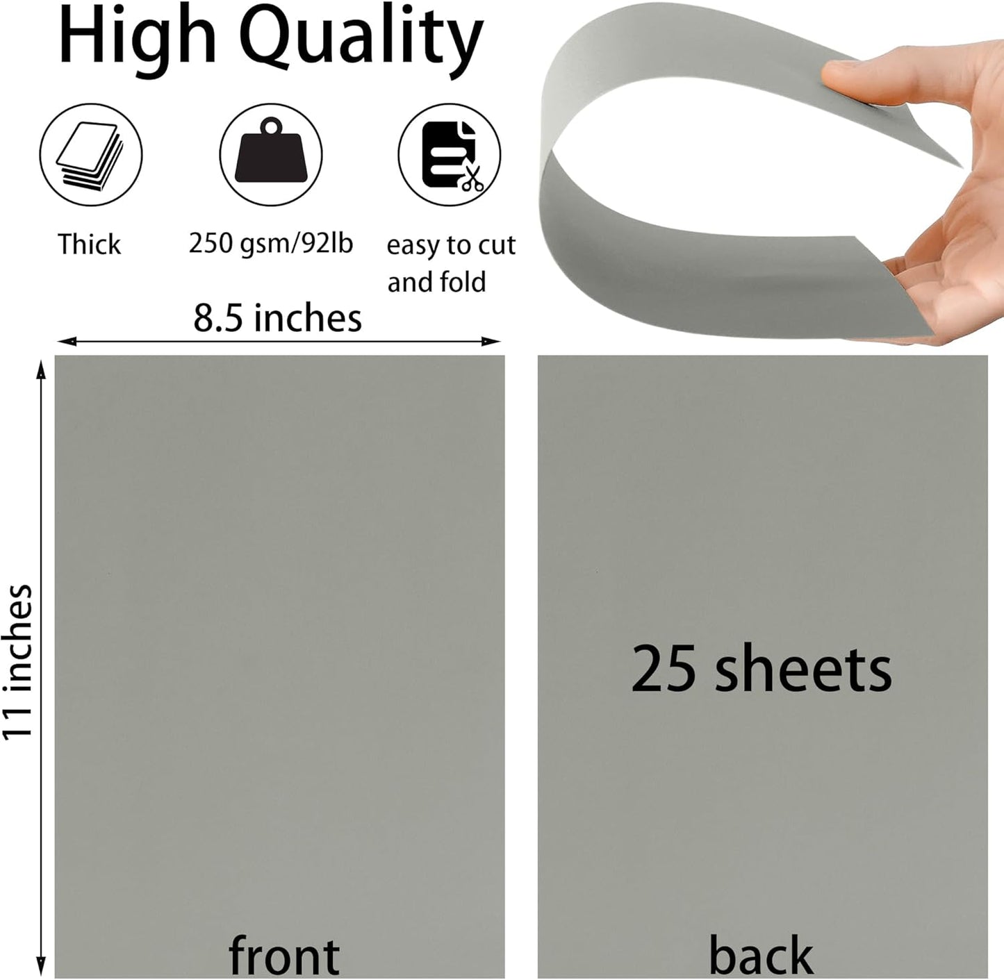 25 Sheets Black Cardstock Paper 8.5'' x 11'', 250gsm/92lb Thick Paper for Scrapbook, Invitations, Printing and DIY Cards