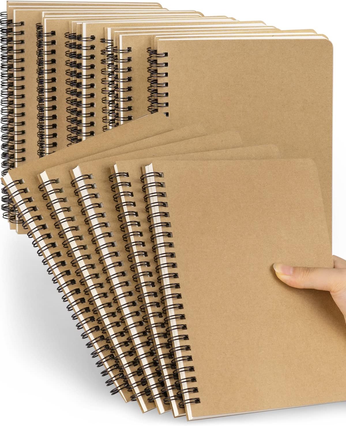 Dynta Spiral Notebooks A5 Lined 5Pcs College Ruled Journals Bulk Thick Paper for Work, Study, Notes Taking, Gifts 120 Pages/60 Sheets Kraft Brown