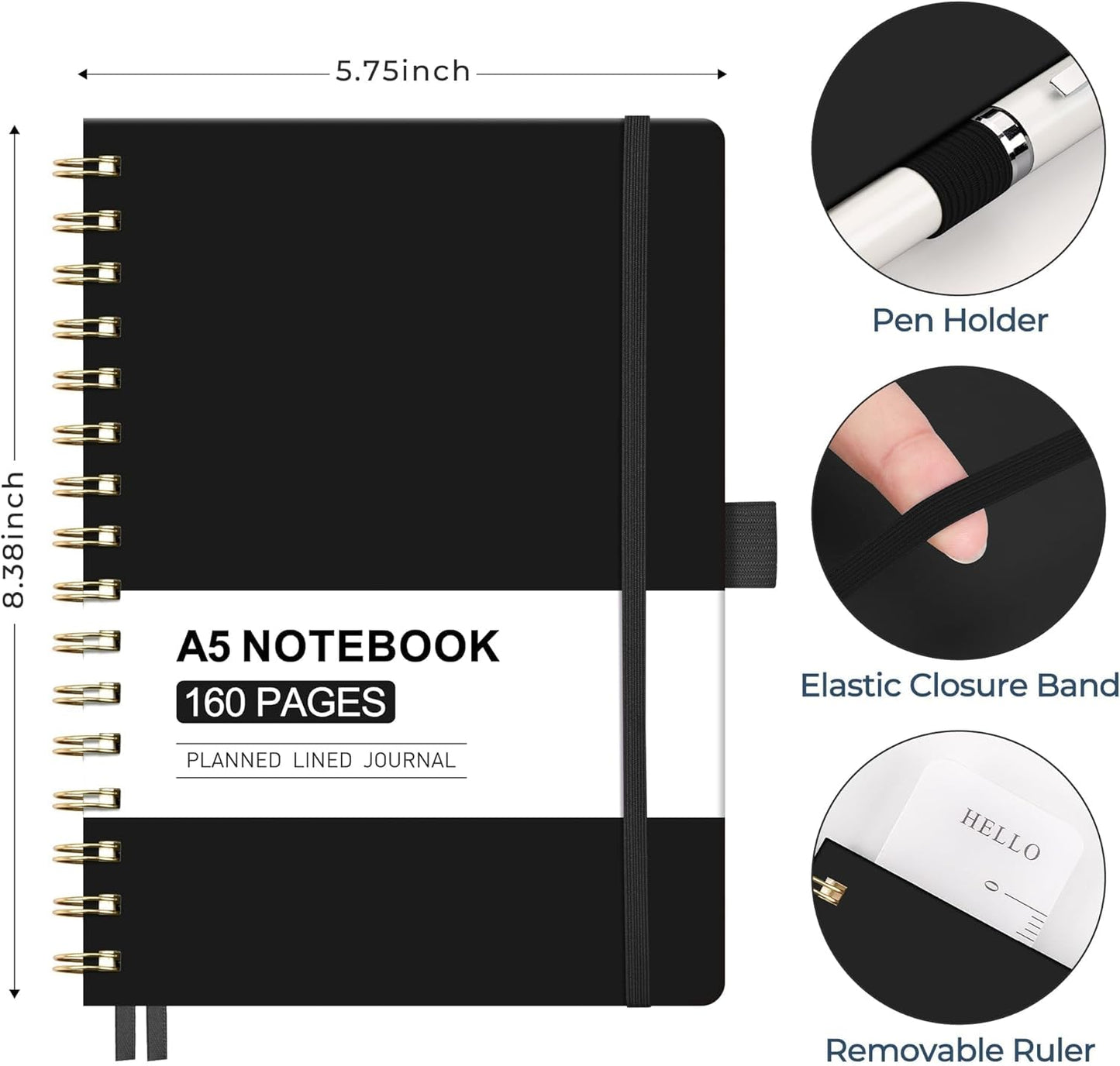AHGXG Spiral Journal Notebook, 160 Lined Pages, A5 Medium Size (5.7'' x 8.3''), for Men & Women, Journaling, Writing, Work & Office, Hardcover, 100 GSM Thick Paper (Light Green)