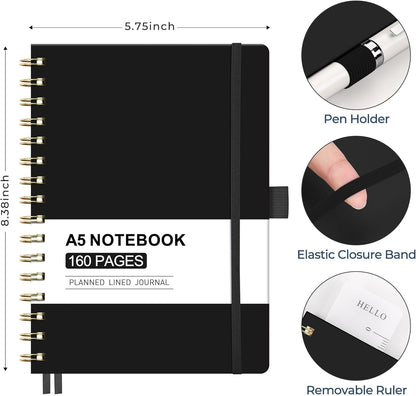 AHGXG Spiral Journal Notebook, 160 Lined Pages, A5 Medium Size (5.7'' x 8.3''), for Men & Women, Journaling, Writing, Work & Office, Hardcover, 100 GSM Thick Paper (Light Green)