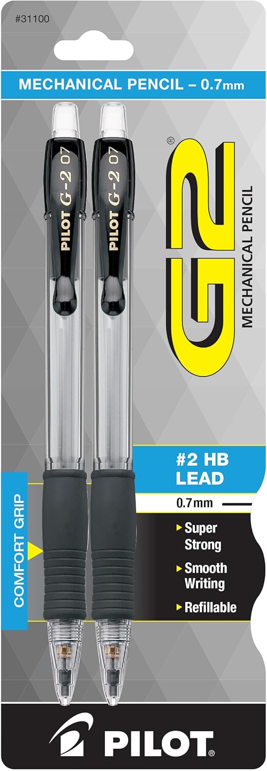 Pilot, G2 Mechanical Pencils, 0.7mm HB Lead, Black Accents, Pack of 12