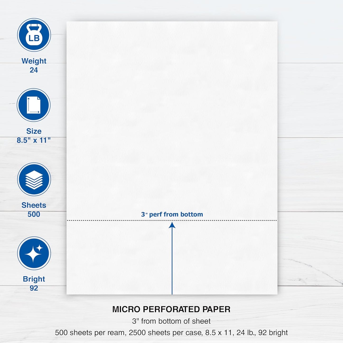 PrintWorks Professional 3 2/3" Horizontal Perforated Paper 8.5” x 11” - Perfect For W-2, 1099, & Statement Use - Made in the USA - 500 Sheets - 20 lb - Printer Compatible - White (04124)