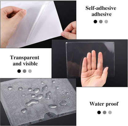 36 Pack 3" x 5" Index Card Holder Adhesive Plastic Label Holders Clear Tote Bag Labels Stickers for Organizing Storage Bins Library Card Shelves