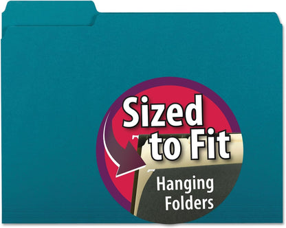 Smead Interior File Folder, 1/3-Cut Tab, Letter Size, Aqua, 100 per Box, Expandable File Folders for Filing Cabinet