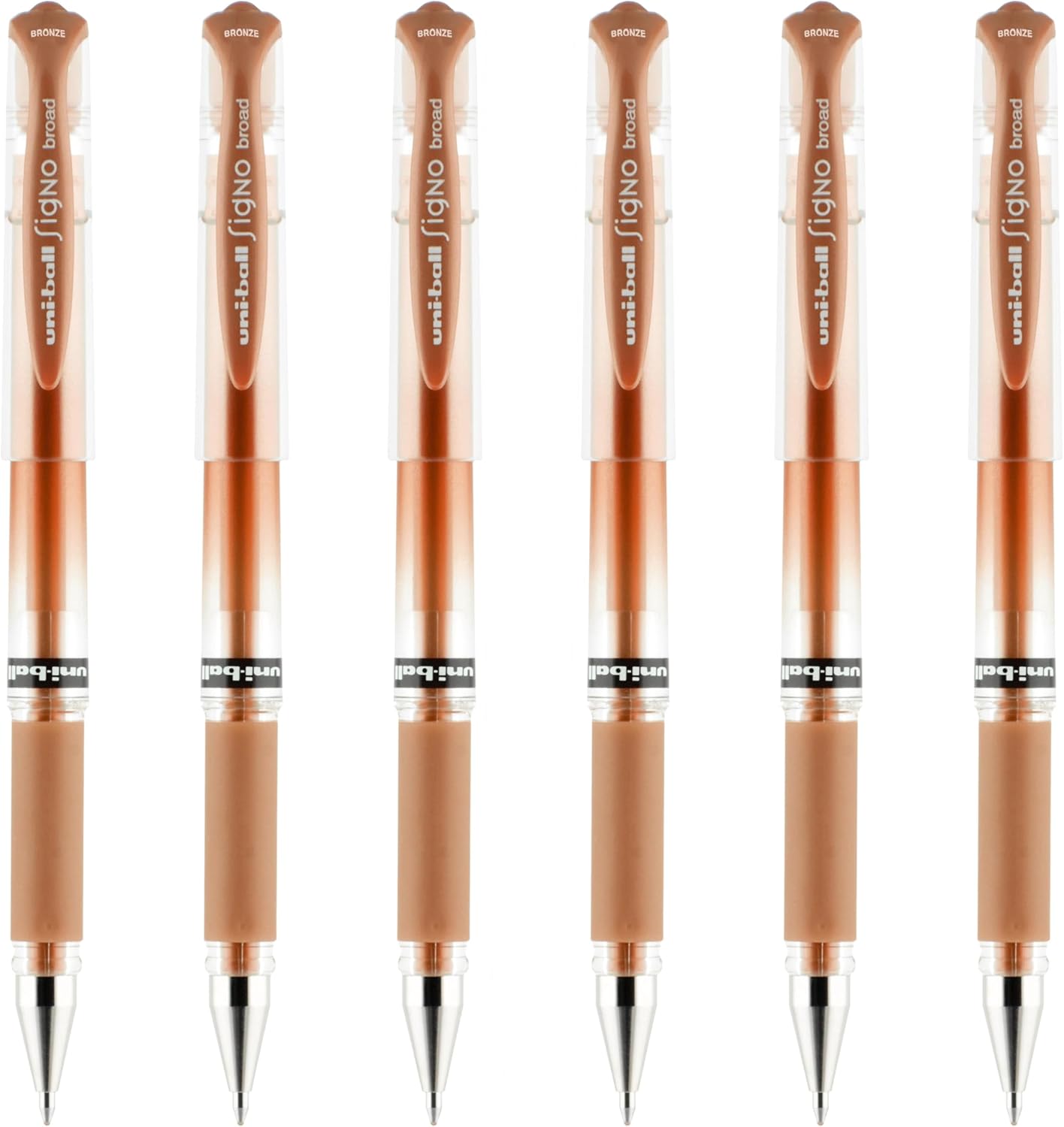 uniball Signo Gel Impact Pens, Bold Point (1.0mm), Metallic Pink Ink, 6 Pens