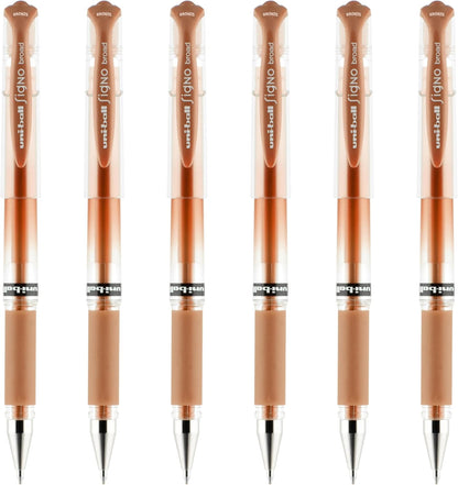 uniball Signo Gel Impact Pens, Bold Point (1.0mm), Metallic Pink Ink, 6 Pens