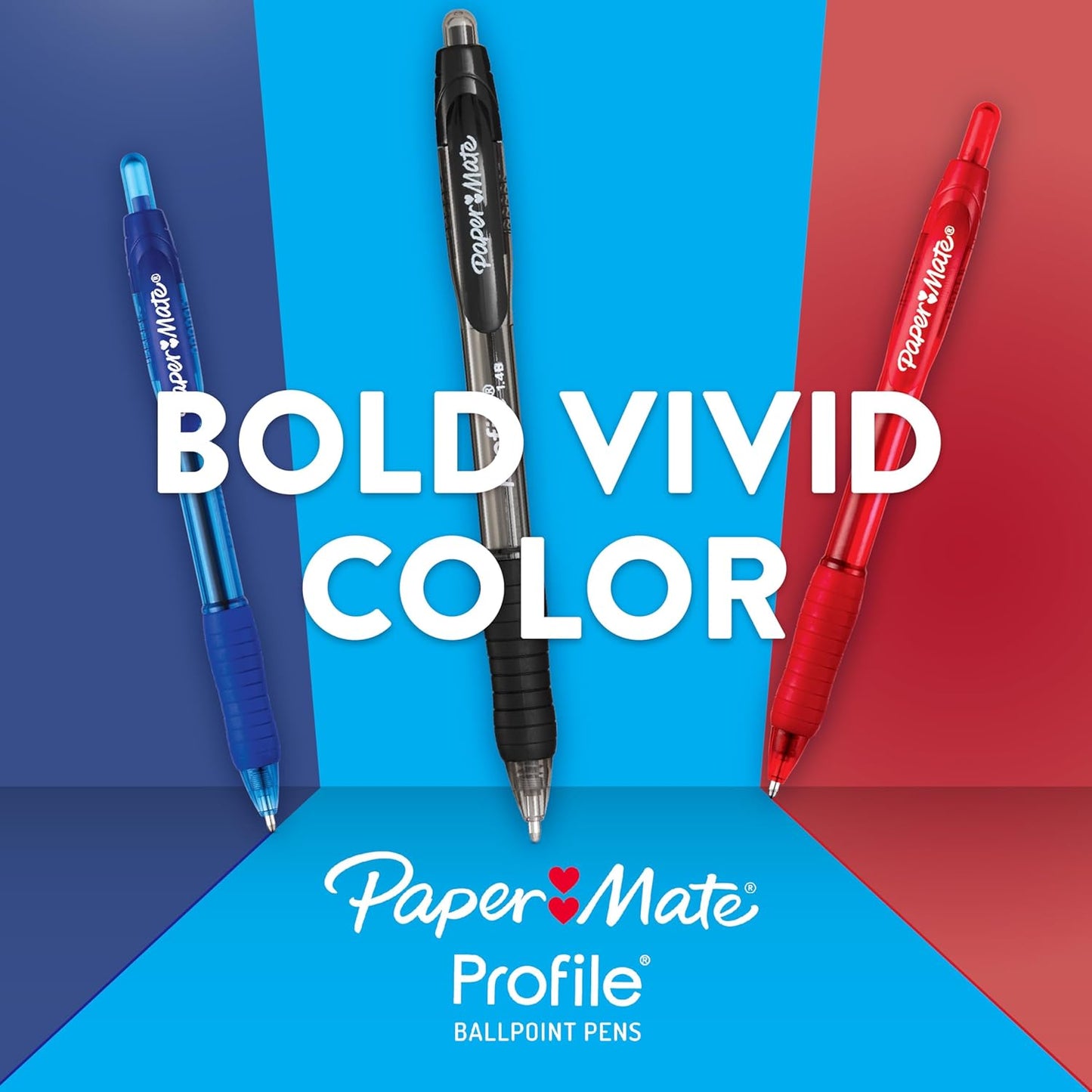 Paper Mate Profile Ballpoint Pens, Retractable, Medium Point (1.0mm), Blue Ink, 36 Count - Comfort Grip, Bulk Pack, Home, Office, Teacher Supplies