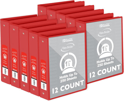 BAZIC Products 3 Ring Binder - Burgundy, Economy View Binder with Clear Overlay Cover and Round Rings, Organizer for School Office Home Use, 1.5-inch Capacity Holds 280 Sheets Paper, 1-Pack