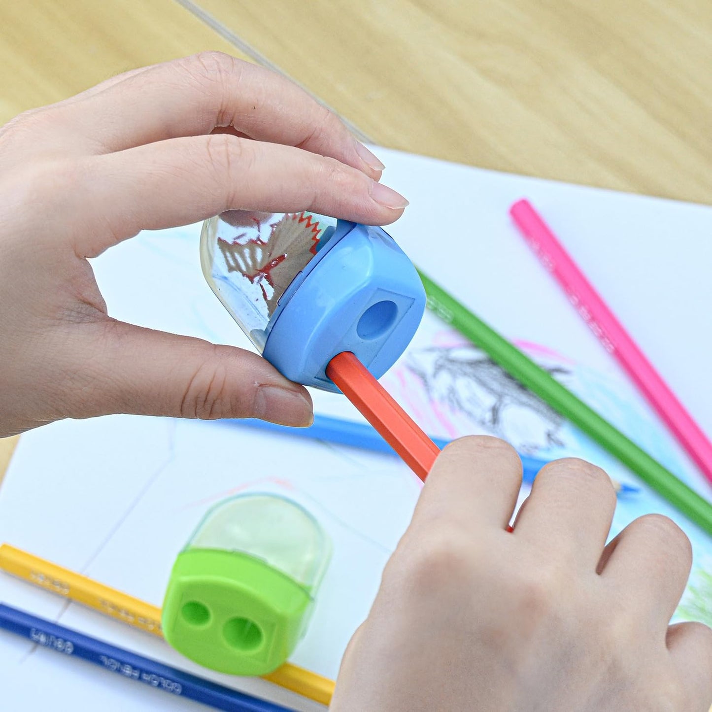 Colored Manual Pencil Sharpeners in Bulk, BOPART 24pcs Small Handheld Pencil Sharpener Dual Holes with Lid for Kids Adults at Classroom School Office Home (24Pcs Sharpeners - D)
