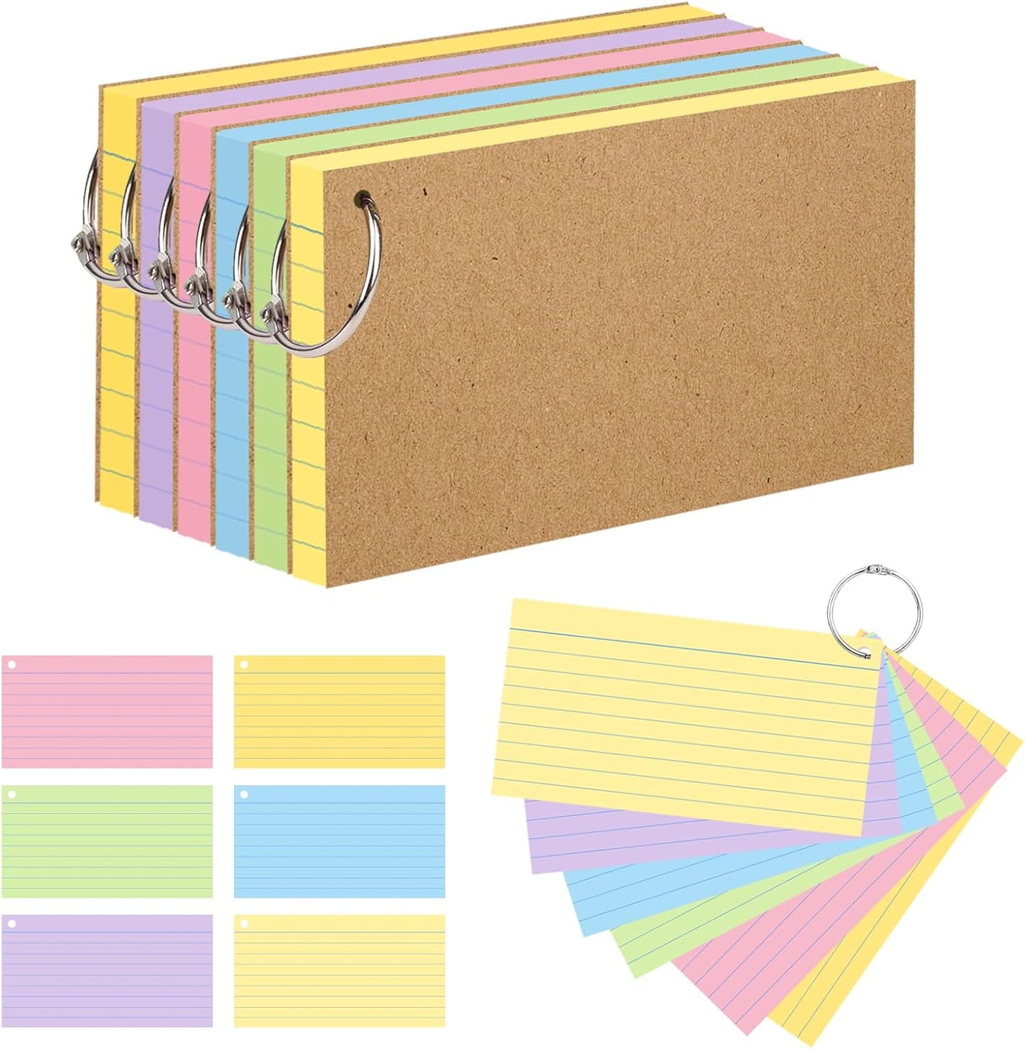 500PCS Colored Index Cards, 3x5 Inches Flash Cards with Ring (3x5(800))