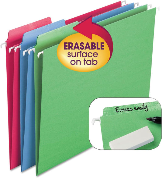 Smead Erasable FasTab Hanging File Folder, 1/3-Cut Built-in Tab, Letter Size, Moss, 20 per Box (64032)