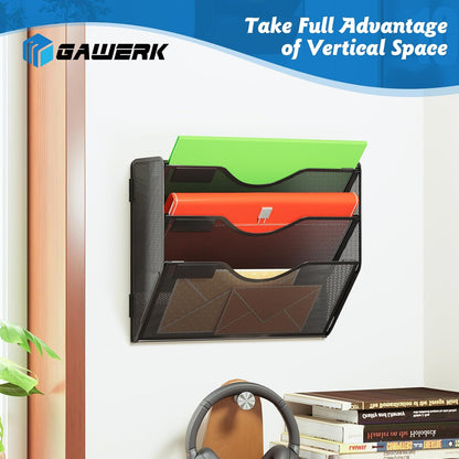 Gawerk 10-Tier Wall File Organizer Hanging Wall File Holder Wall Mount Paper Folder Organize, Mesh Magazine Document Mail Organizer Wall Organizer for Office School Home, Black