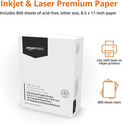 Amazon Basics Multipurpose Copy Printer Paper, 8.5 x 11 Inches, 24 lb Weight, 97 Bright White, 1500 Sheets (3 Packs of 500), for Inkjet and Laser