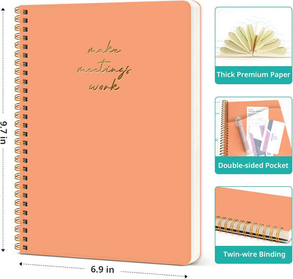 Meeting Notebook for Work Organization - Work notebook with action items, Meeting Minutes Planner Notebook, Perfect Office Supplies for Men & Women - Pink