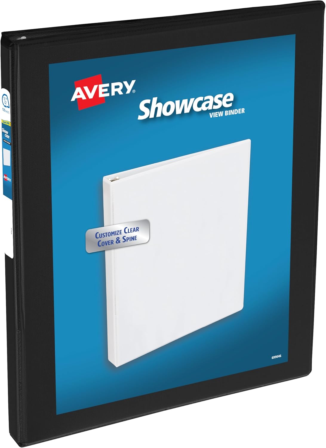 Avery Showcase Standard View 3 Ring Binder, 0.5" Slant Rings, 135-Sheet Capacity, 0.7 Inch Wide Spine, 1 Black Binder, Ideal for Lightweight Organization and Occasional Referencing (19550)