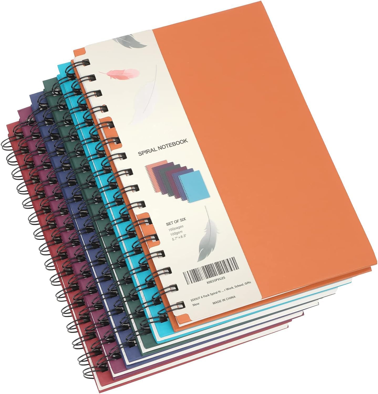 EOOUT 6pcs Hardcover Spiral Notebook, A5 Lined Spiral Journals 5.5x8.5in, 160 Pages Journal Notebook for Work, Office