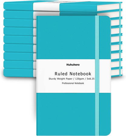 Huhuhero 5 Pack Lined Journal Notebooks, Hardcover Notebook for Work School Office, 5"×8.25", 120Gsm Thick Ruled Writing Journals for Note Taking Business, Black