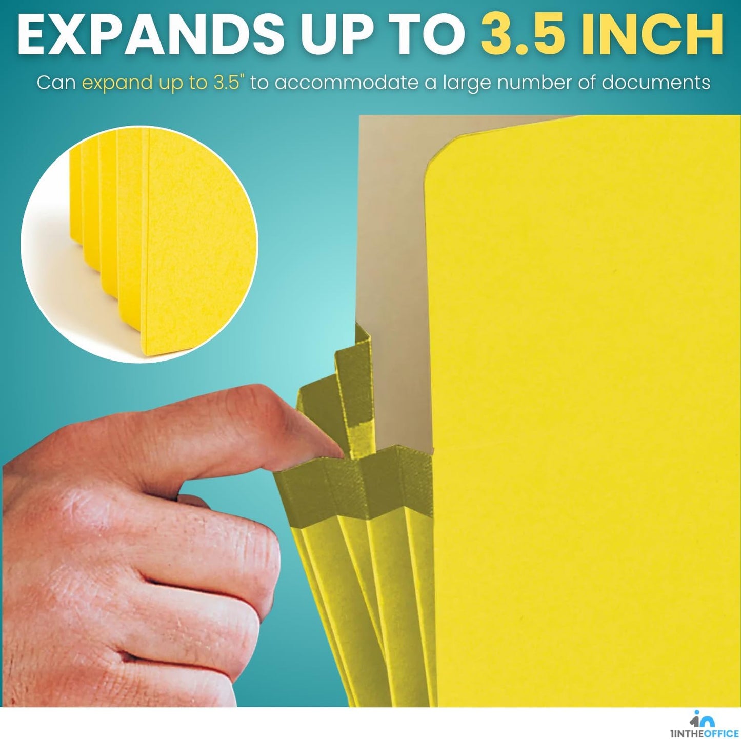 1InTheOffice File Jackets, File Jackets Letter Size, File Pocket, Expandable, 3.5" Expansion, Letter Size, Reinforced Straight Cut Tab, Gusset, Yellow, 5 Pack