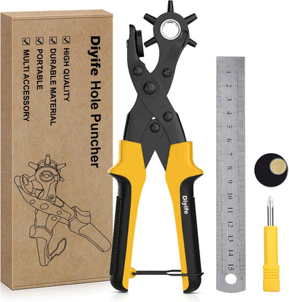 Diyife Professional Leather Hole Puncher, Full Set Punch Tool Kits for Belt, Watch Band, Shoe, Crafting, Handbag Straps, Fabric, with Extra Punch Plates and Ruler, Multi Hole Sizes Make - Blue