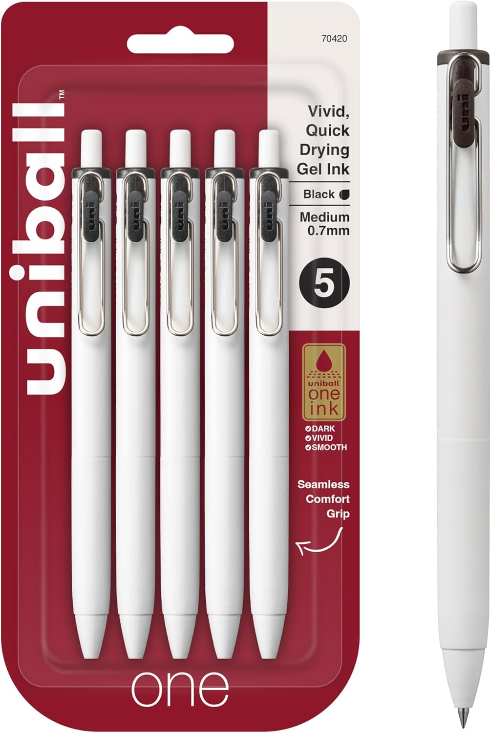 Uni-Ball One Black Retractable Gel Pens 4 Pack with Medium Points, Uni-Ball Click Pens are Fraud Proof and the Best Office, School, and Bible Pens