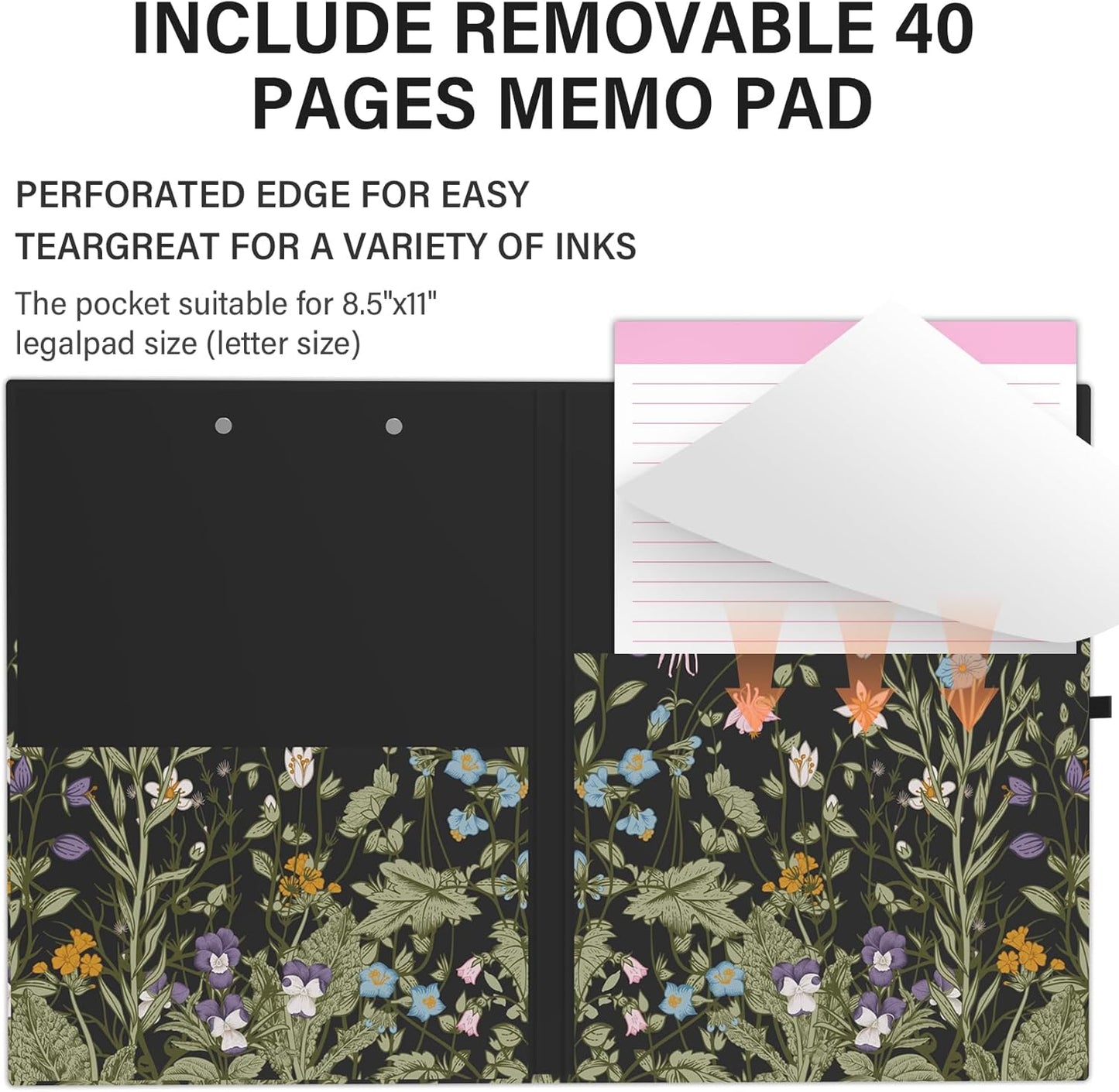 A4 Cute Clipboard Folio with Notepad Clipfolio and Interior Storage, Foldable Nursing Legal Size Clipboards for Work/Kids/Teachers - Almond Tree