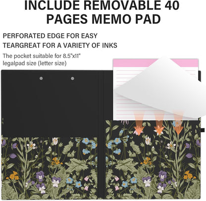 A4 Cute Clipboard Folio with Notepad Clipfolio and Interior Storage, Foldable Nursing Legal Size Clipboards for Work/Kids/Teachers - Almond Tree