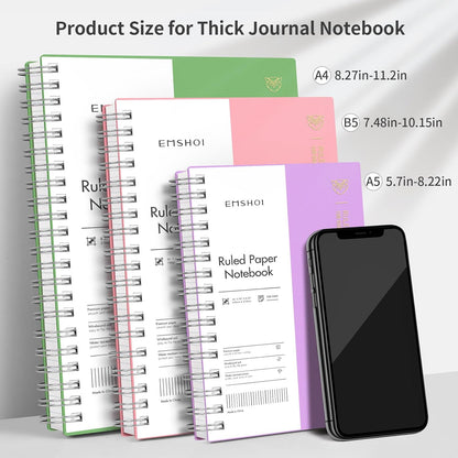 EMSHOI A5 Spiral Notebook College Ruled Lined Journal, Small 5.7" X 8.22", 300 Pages/150 Sheets, 100gsm Thick Paper, Waterproof Hardcover, for Office School Women Men Work Writing Notes, Blue