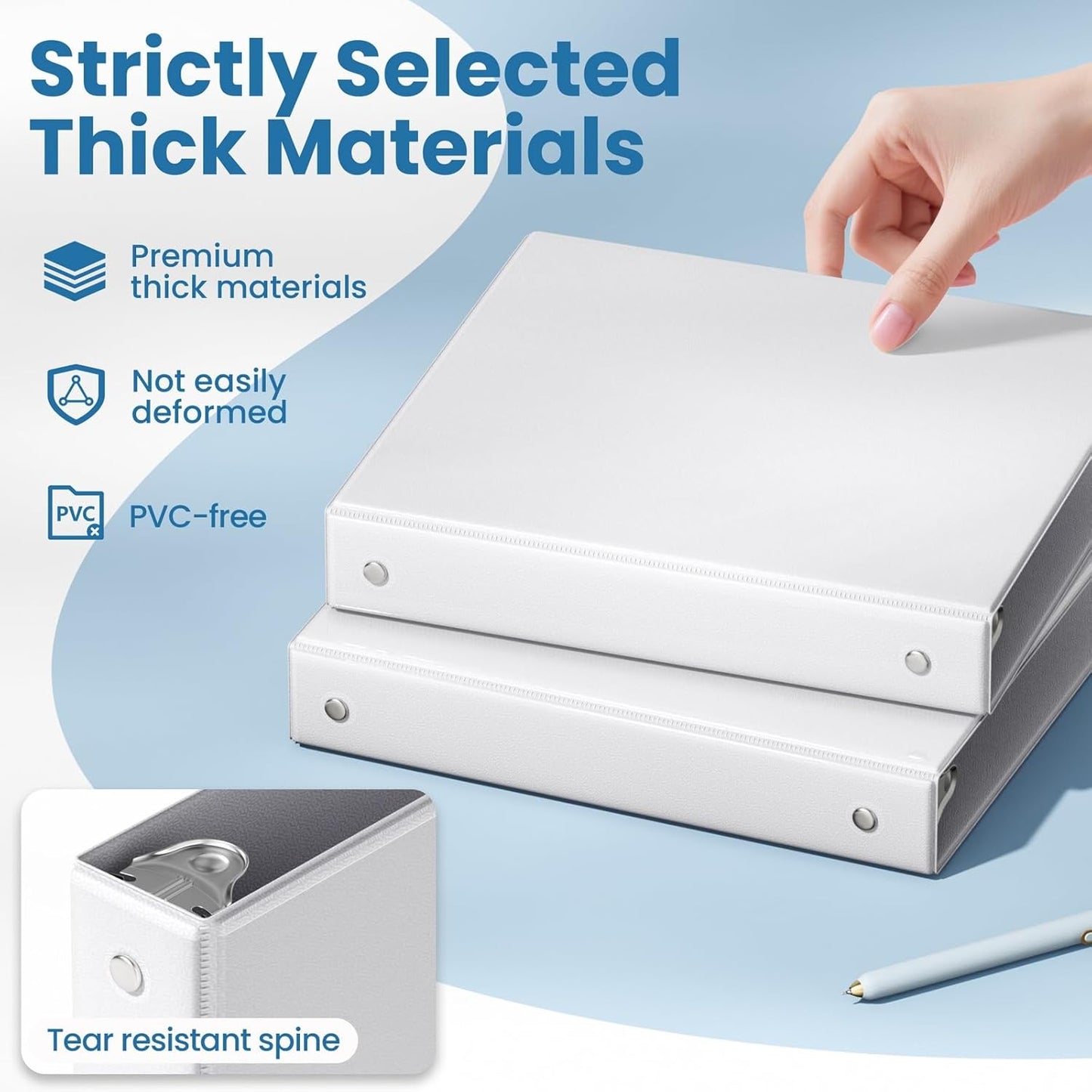SUNEE 1/2 Inch Binders 3 Ring 10 Pack Bulk, PVC-Free Clear View Half Inch Binders (Fits 8.5x11 Inches) for School, Office & Home Use, White