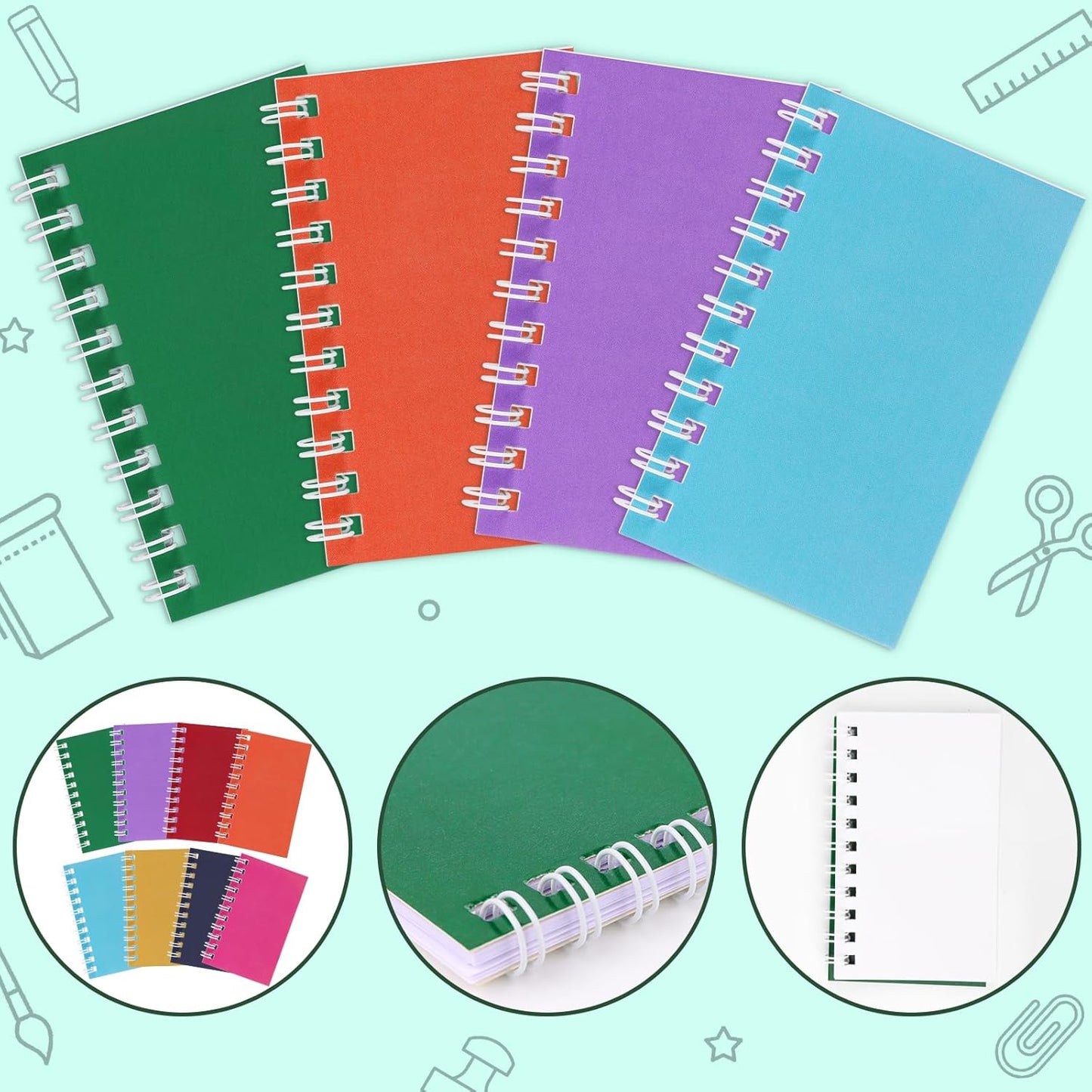 Hooqict 24 Pack Small Pocket Notebook Mini Notebooks Bulk Small Spiral Notepads with 8 Colors, Memo Note Pads for Kids, Work, Office, School, 3.9 x 2.4 Inches