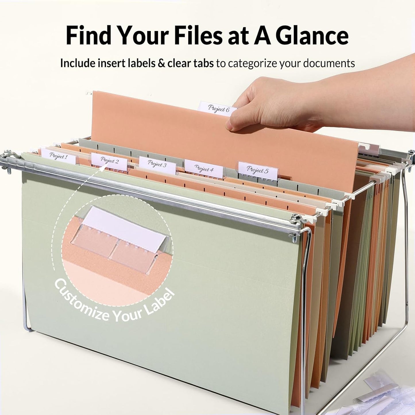 SUNEE Hanging File Folders Legal Size, Black File Folders 25 Pack 1/5-Cut Tabs, Stay Organized for Your Home and Office Bulk File and Documents